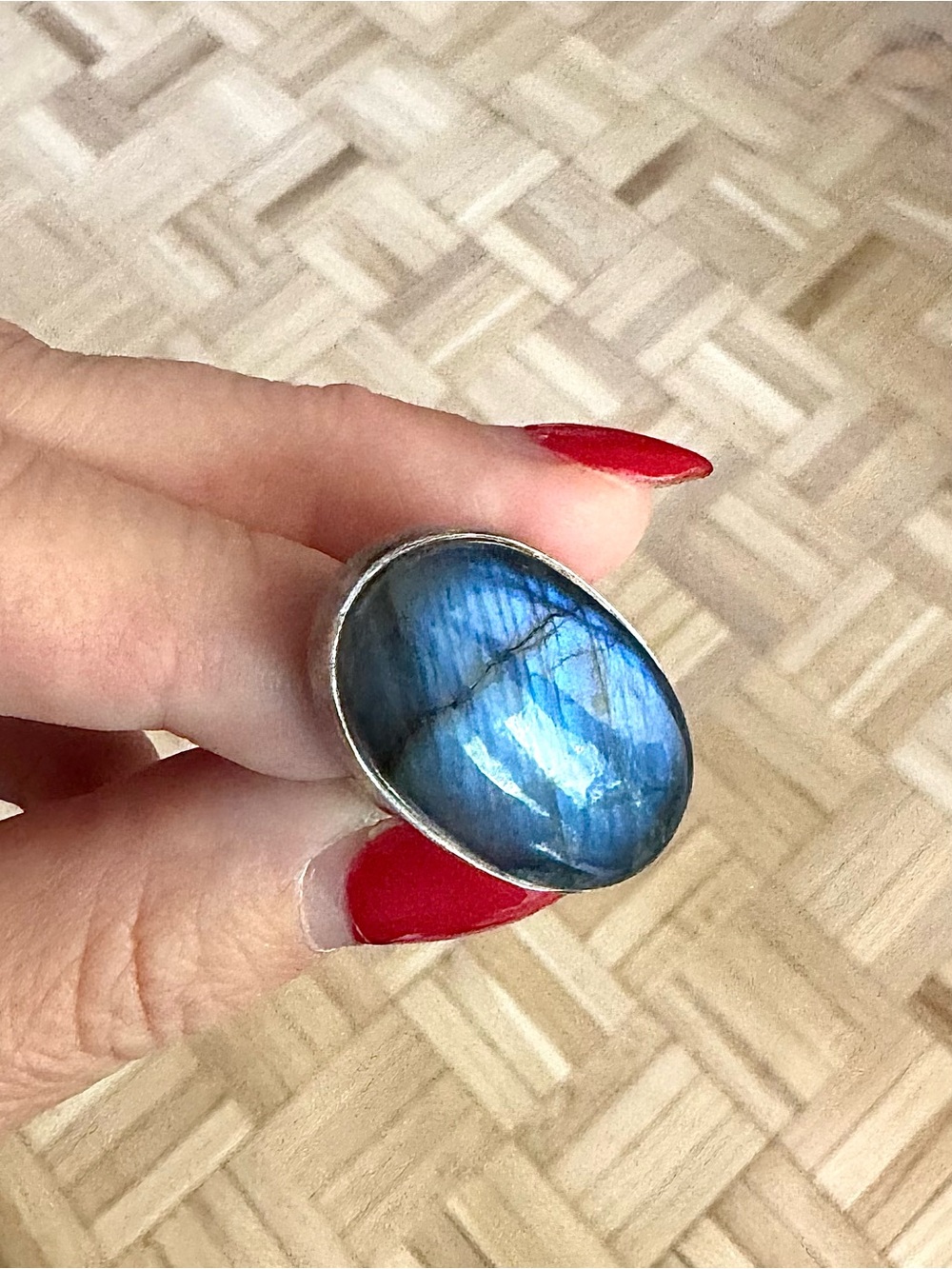 Vintage 925 Sterling Silver Labradorite Statement Ring Size 6.5